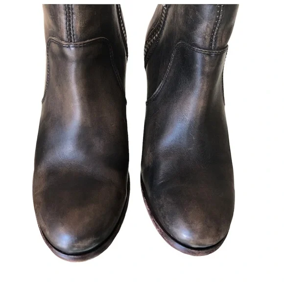 Hinge barris distressed leather ankle boots double zip heeled booties - Picture 6 of 14